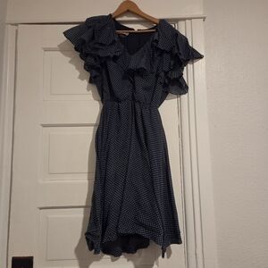 Vintage Miss Elliette Ruffle Polka Dot Dress Blue/White No Size Label (S/M)